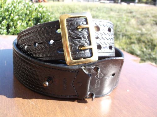 Aker Black Leather Basket Weave Police Duty Belt B03B-44 Buckle Keepers