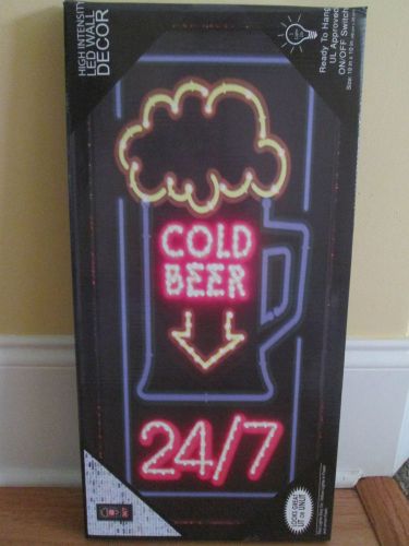 Cold beer mug 24/7 led wall sign w/flashing animated lights~hanging framed 19x10 for sale