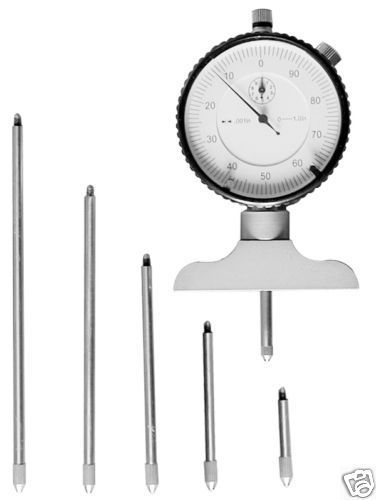 DIAL DEPTH GAGE SET+ 5 RODS 2-1/2&#034; BASE RANGE 0 - 22&#034;