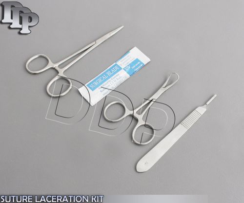 3 PCS SUTURE LACERATION KIT MOSQUITO FORCEPS 5&#034;+ SCALPEL HANDLE #3+5 BLADE #10