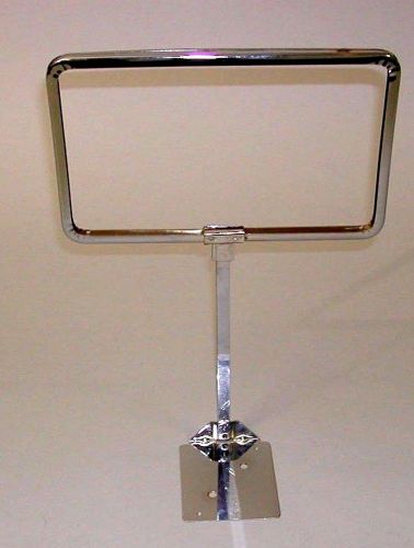 Lot of 3 Sign holders chrome 7&#039;&#039; X 11&#039;&#039; W 10&#034; stem Shovel base Wide Horizontal