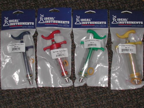 Lot 4 Colored Livestock Syringes Vaccinators 50 30 20 10cc Adjust Dose Quality