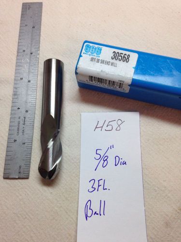 1 NEW SGS 5/8&#034; DIAMETER CARBIDE END MILL. 3 FLUTE. 5/8&#034; SHANK. BALL. USA  {H58}