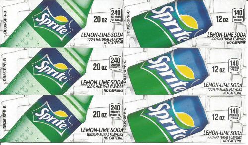 Vending Machine Label (6) SPRITE 20oz Bottle 12oz Can Tag