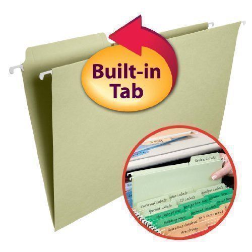 Smead FasTab Hanging File Folder 1/3 Cut Built-In Tab, Legal, Moss, 20/B 64083