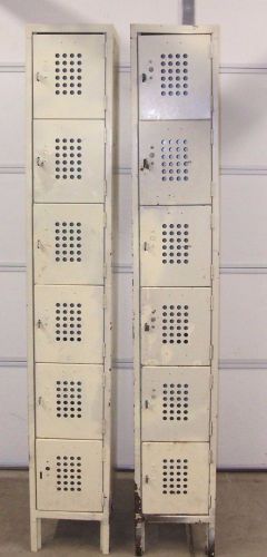 Lot of 2 vintage vented 6 door school industrial steampunk metal storage lockers for sale