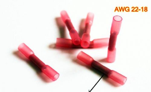 100pcs RED AWG 22-18 Heat Shrink Butt Wire Crimp Connector Terminal Electric