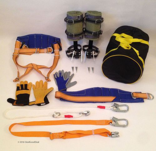 Tree Climbing Spike Set Spurs Saddle Safety Belt 2Lanyard 2Gloves Gear Bag NEW