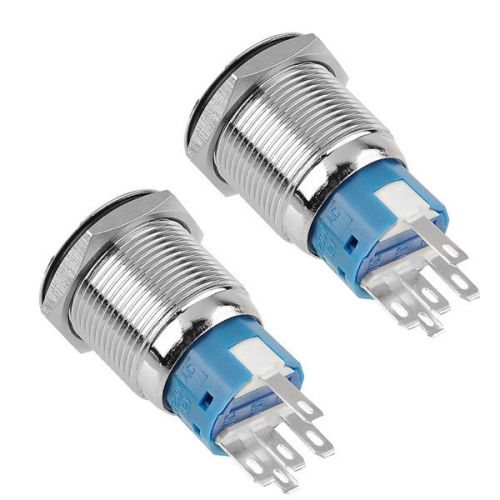 2pcs 19mm 12V Blue LED Ring Illuminated Push Button Self Locking Flat For DIY