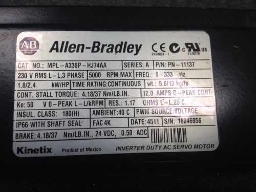 MPL-A330P-HJ74AA Allen Bradley servo motor