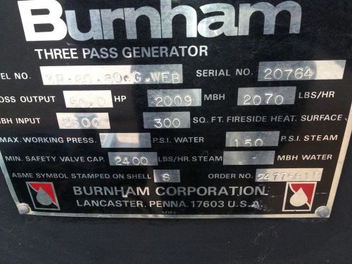 60 hp burnham steam boiler +++ reconditioned for sale