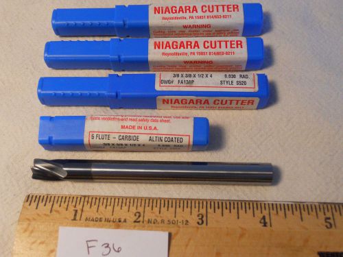 4 NEW NIAGARA CARBIDE ENDMILLS 3/8&#034; DIA 3/8&#034; SH. 5 FL .030 RAD. COATED F36