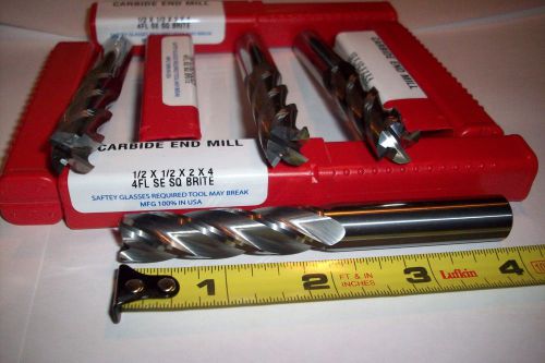 1/2 carbide 4 flute endmill  4 inch long w 2 inch cut end mill lot of 4 for sale