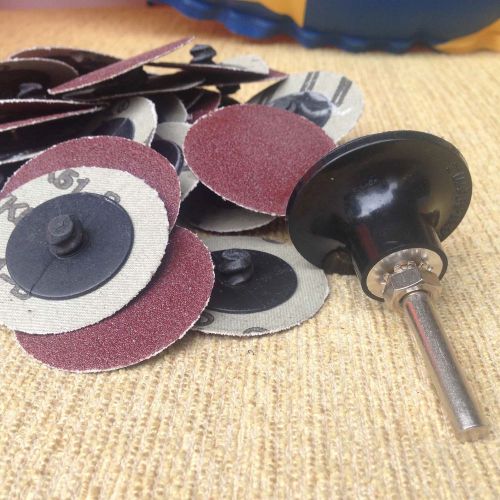 50pcs 2&#034; R TYPE SANDING ABRASIVE DISCS ROLL LOCK WITH MANDREL 80 GRIT