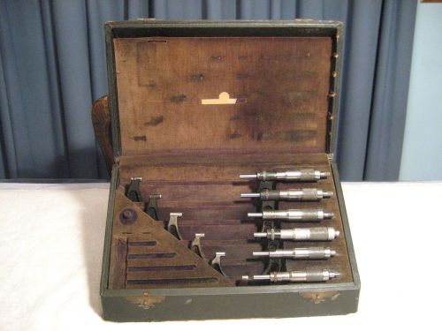 VINTAGE BROWN &amp; SHARPE 0 - 6&#034; MICROMETER SET WITH BOX &#034;LOOK&#034;