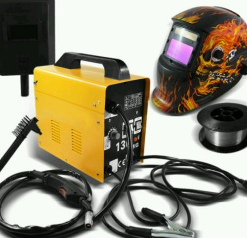 MIG-130 Flux Wire Welding Machine No Gas+Fire Skull Auto Darkening Welding Mask