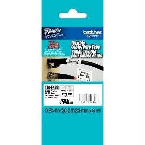 Brother TZE-FX251 24MM (0.94) BLACK ON WHITE FLEXIBLE ID TAPE 8M (26.2 FT)