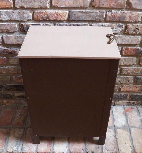 Vintage Mid Century 2 Tone Metal Filing Cabinet Flip Lid &amp; Locking Cubby HAS KEY