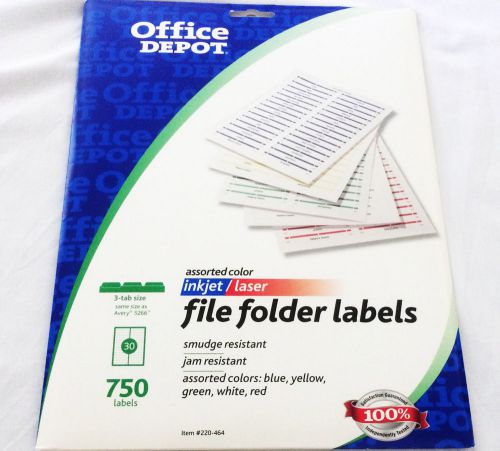 OFFICE DEPOT FILE FOLDER LABELS 750 ASSORTED COLORS INKJET LASER