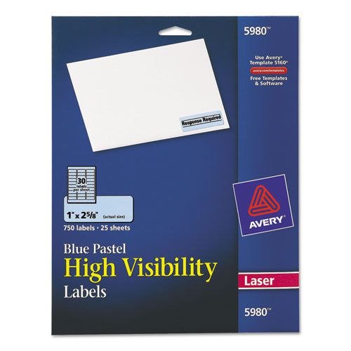 High-Visibility Laser Labels, 1 x 2-5/8, Pastel Blue, 750/Pack