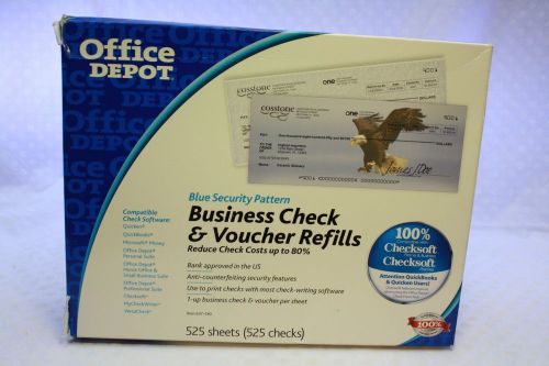 Office Depot Blue Security Pattern Blank Business Checks &amp; Voucher Refills B7200