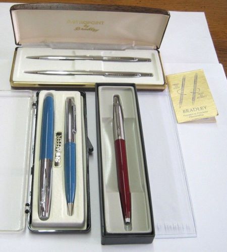 VINTAGE LOT OF 3 BOXED SET FOUNTAIN PENS &amp; PENCILS - SHEAFFER PARKER &amp; BRADLEY