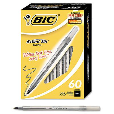 Round Stic Ballpoint Pen, Black Ink, Medium Point, 1.0 mm, 60 per Box