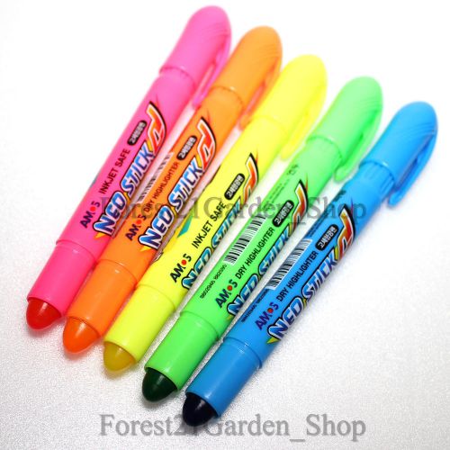 Amos Neo Stick Dry Highlighter ink jet Safe, Solid highlighter  - 5 Colors Sets