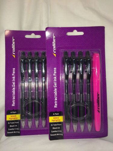 X2 CALIBER RETRACTABLE GEL INK PENS 4 PENS EACH PACK WITH BONUS HIGHLIGHTER