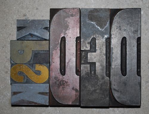 Vintage Letterpress Metal on Wood Printer&#039;s Type 7 blocks, 10, 12 &amp; 30 line high