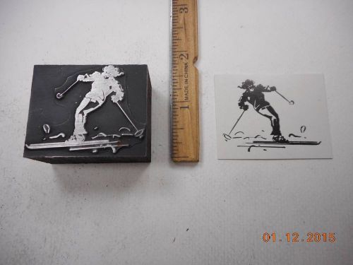 Letterpress Printing Printers Block, Winter Sport, Snow Skiing