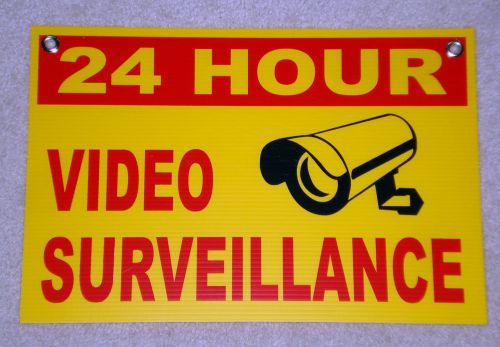 (1) 24 hour video surveillance coroplast sign 12x18 w/grommets new - security for sale