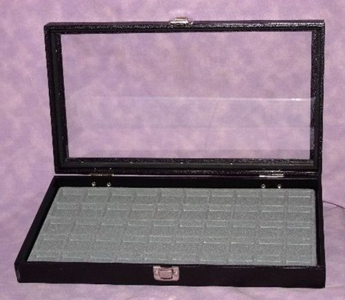 EARRING/JEWELRY 50 SLOT GLASS TOP JEWELRY DISPLAY GRAY