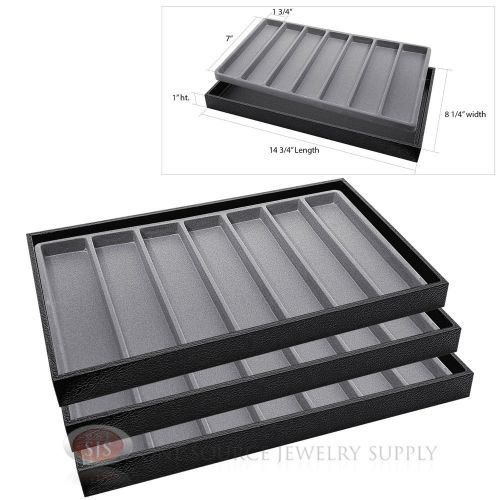 3 wooden sample display trays with 3 divided 7 slot gray tray liner inserts for sale