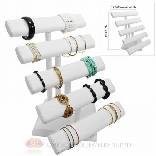 14 3/8&#034; White Leather 5 Tier T-Bar Oval Jewelry Bracelet Display Presentation