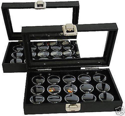 2-15 GEM JAR GLASS CASE BLACK INSERT JEWELRY DISPLAY