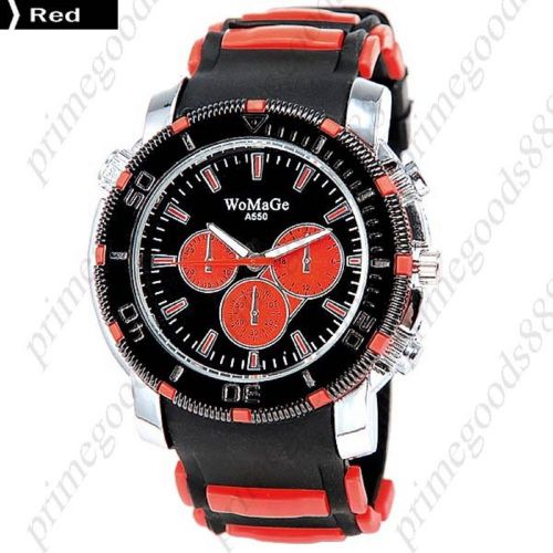 Rubber Band Analog Quartz Free Shipping False Sub Dials Men&#039;s Wristwatch Red