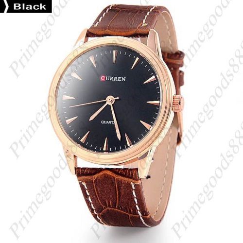 Genuine Leather Quartz Round Analog Wrist Men&#039;s Wristwatch Free Shipping Black