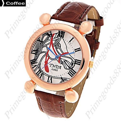 Horse Pony Analog Leather Lady Ladies Wrist Quartz Wristwatch Women&#039;s Coffee