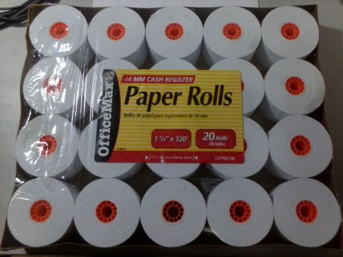 20 ROLLS - 44mm 1 3/4&#034; x 120&#039; Office Max CASH REGISTER PAPER