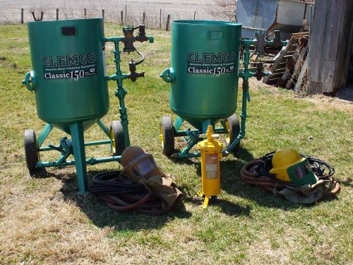 Two 600 lb Clemco sandblast pots, blast hose, Bullard helmets, air controls,