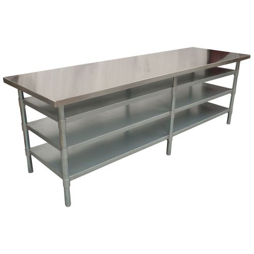 2438 x 610mm NEW KITCHEN FOOD WORK BENCH TABLE + 3 GALVANISED STEEL UNDER SHELF