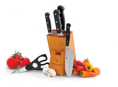 Wolfgang Puck 6pc Cutlery kitchen Restaurant Knife Set w/ Wooden Storage Block