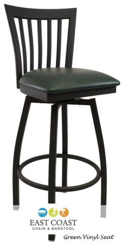 New Gladiator Full Vertical Back Metal Swivel Bar Stool with Green Vinyl Seat