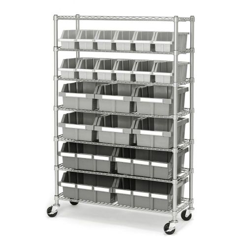 Commercial bin rack with wheels - 22 bins, garage, home organizer for sale