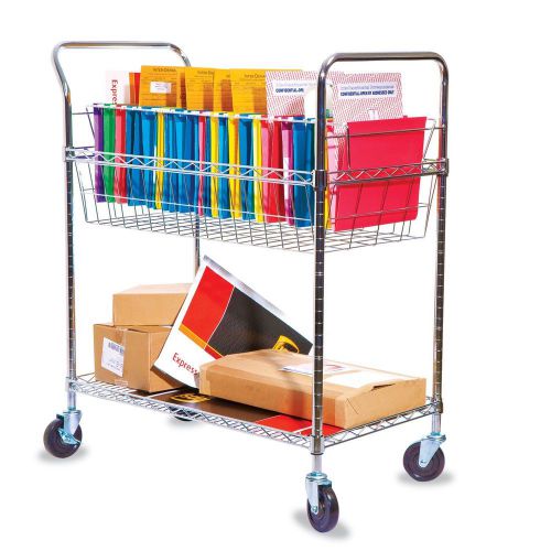 Wire mail cart, 2-shelf, 34-1/4&#034;w x 21-1/2&#034;d x 39-1/2&#034;h - chrome carts  555257ab for sale