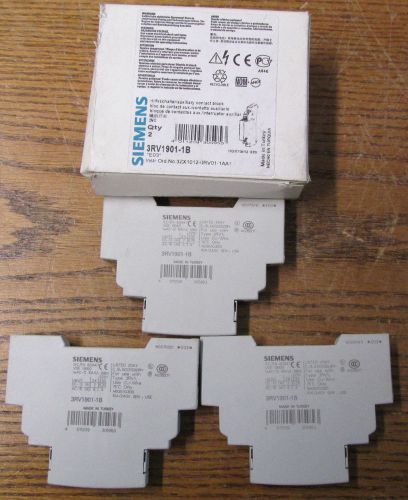 New nos lot of 3 siemens 3rv1901-1b auxiliary contact block 10 amps for sale