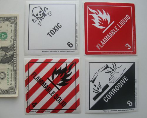 4pcs/lot WARNING STICKER TOXIC FLAMMABLE LIQUID SOLID CORROSIVE caution hazard