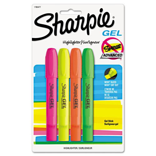 Gel Highlighter, Bullet Tip, Assorted Colors, 4 per Set