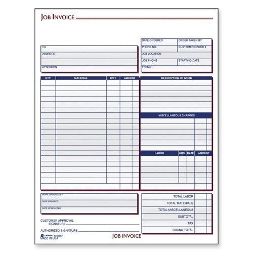 Job Invoice Forms, 2-Part, Corbels, 8-1/2&#034;x11-7/16&#034;